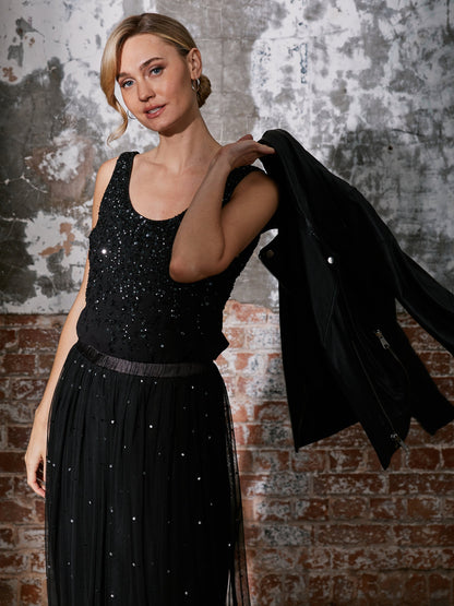Piper Black Tulle Midi Skirt