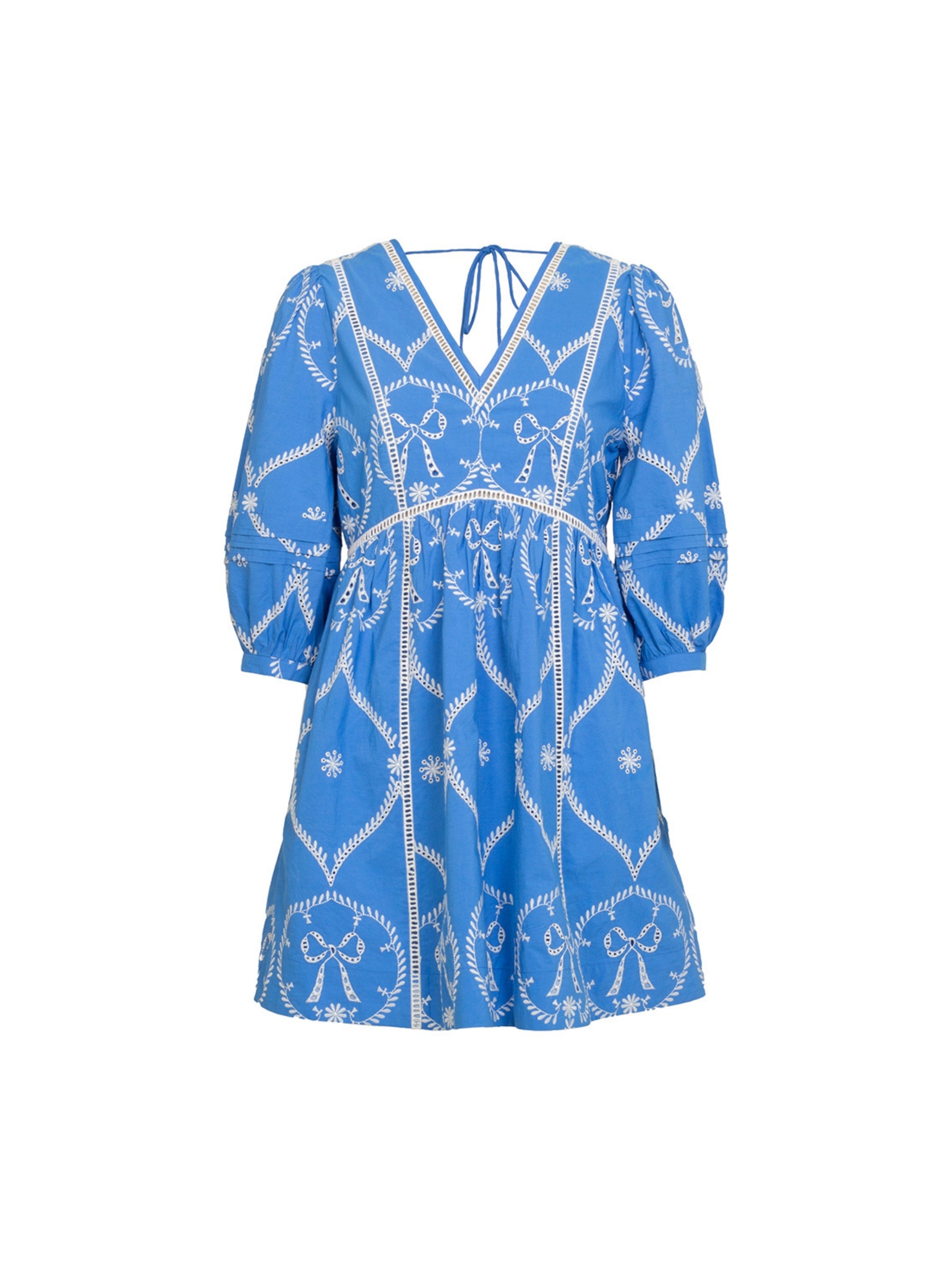 Charlie Embroidered Bow Blue Mini Dress 