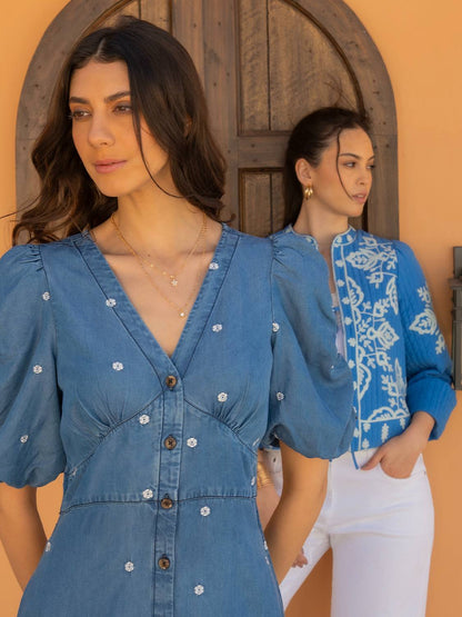 Lori Blue Embroidered Quilted Jacket 