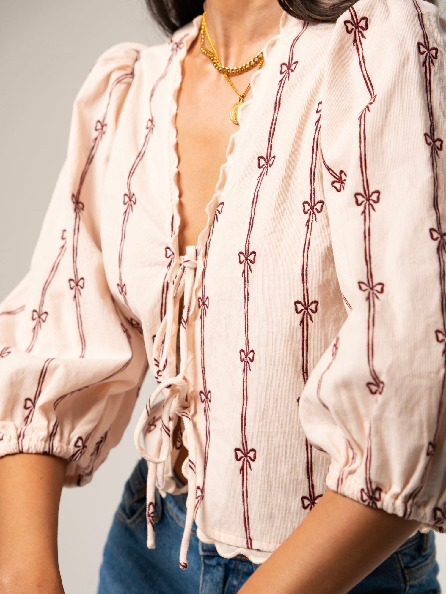 Beatrix Pink Cord Embroidered Shirt