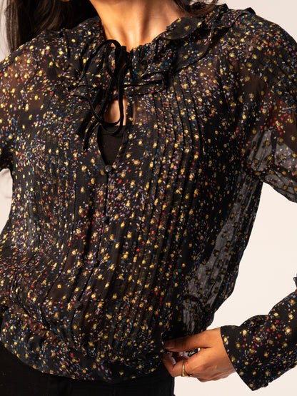 Tara Black Star Print Metallic Polka Dot Blouse