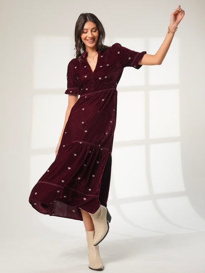 Sara Heart Embroidered Velvet Dress