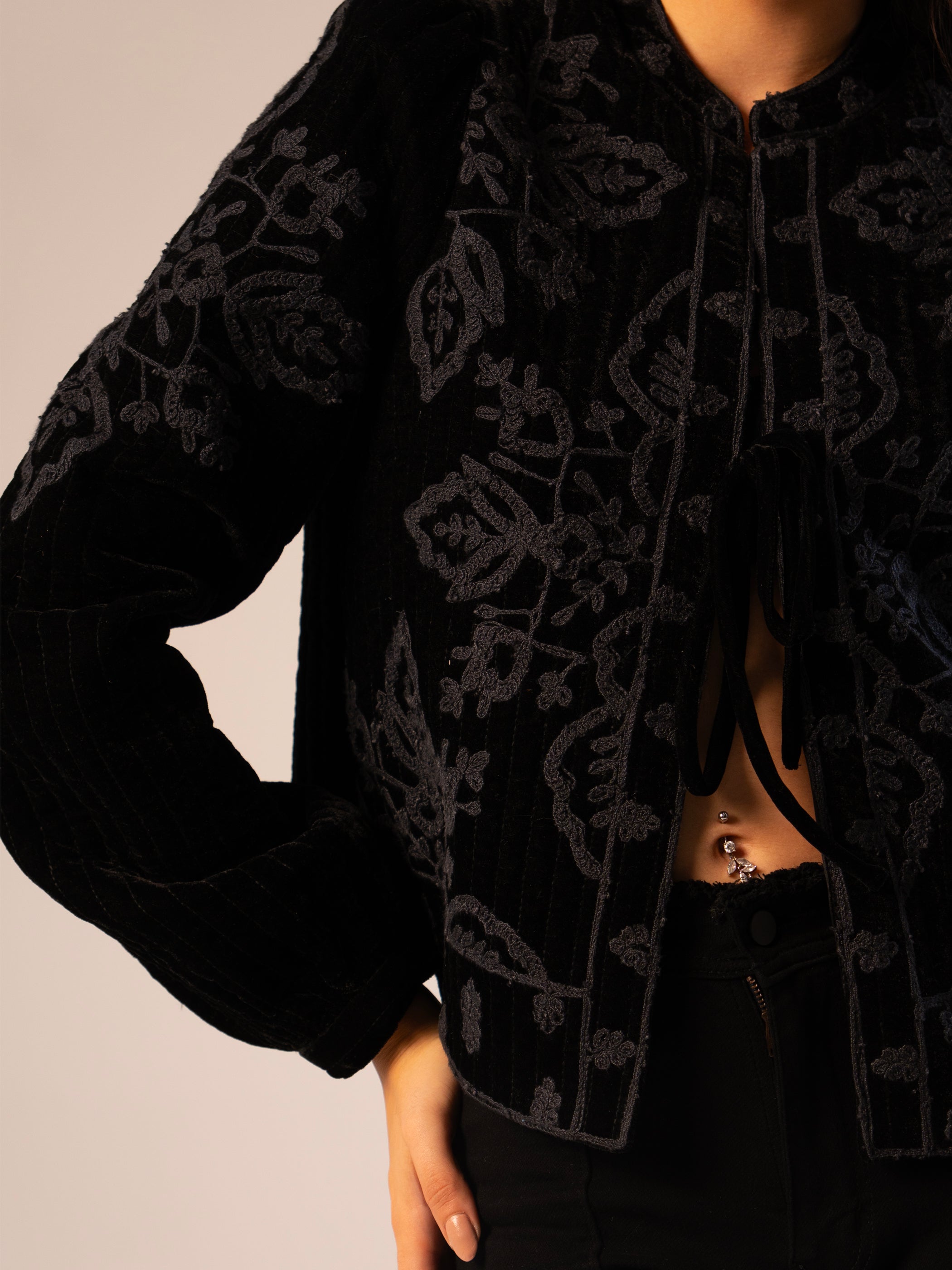 Lori Black Velvet Embroidered Quilt Jacket