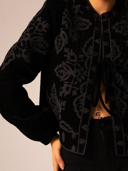 Lori Black Velvet Embroidered Quilt Jacket