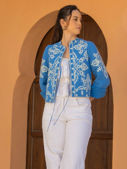 Lori Blue Embroidered Quilted Jacket 