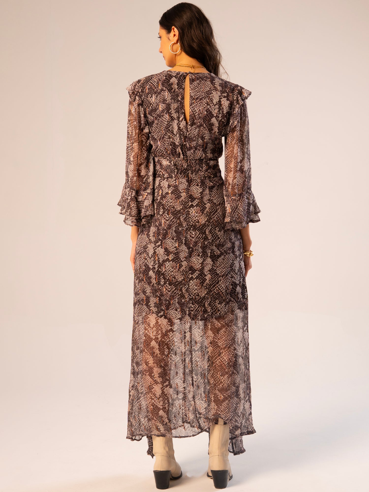 Lizzie Chocolate Snake Sparkle Print Maxi Dress