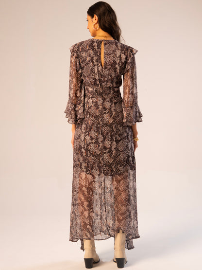 Lizzie Chocolate Snake Sparkle Print Maxi Dress