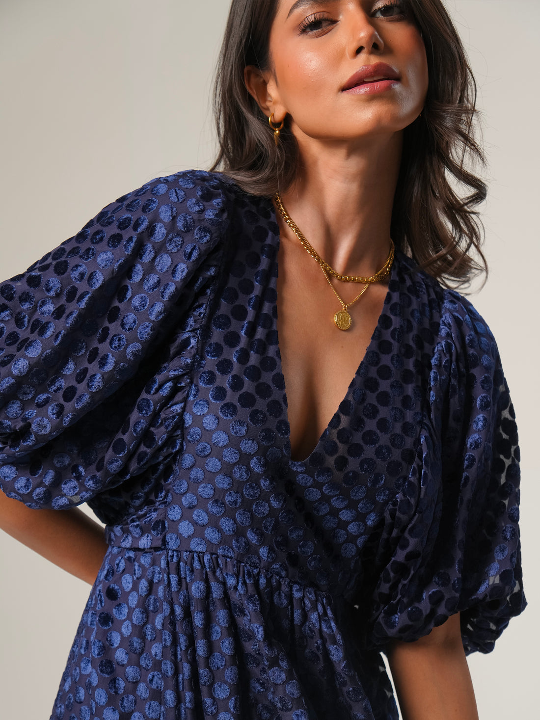 Margot Navy Velvet Spot Maxi Dress