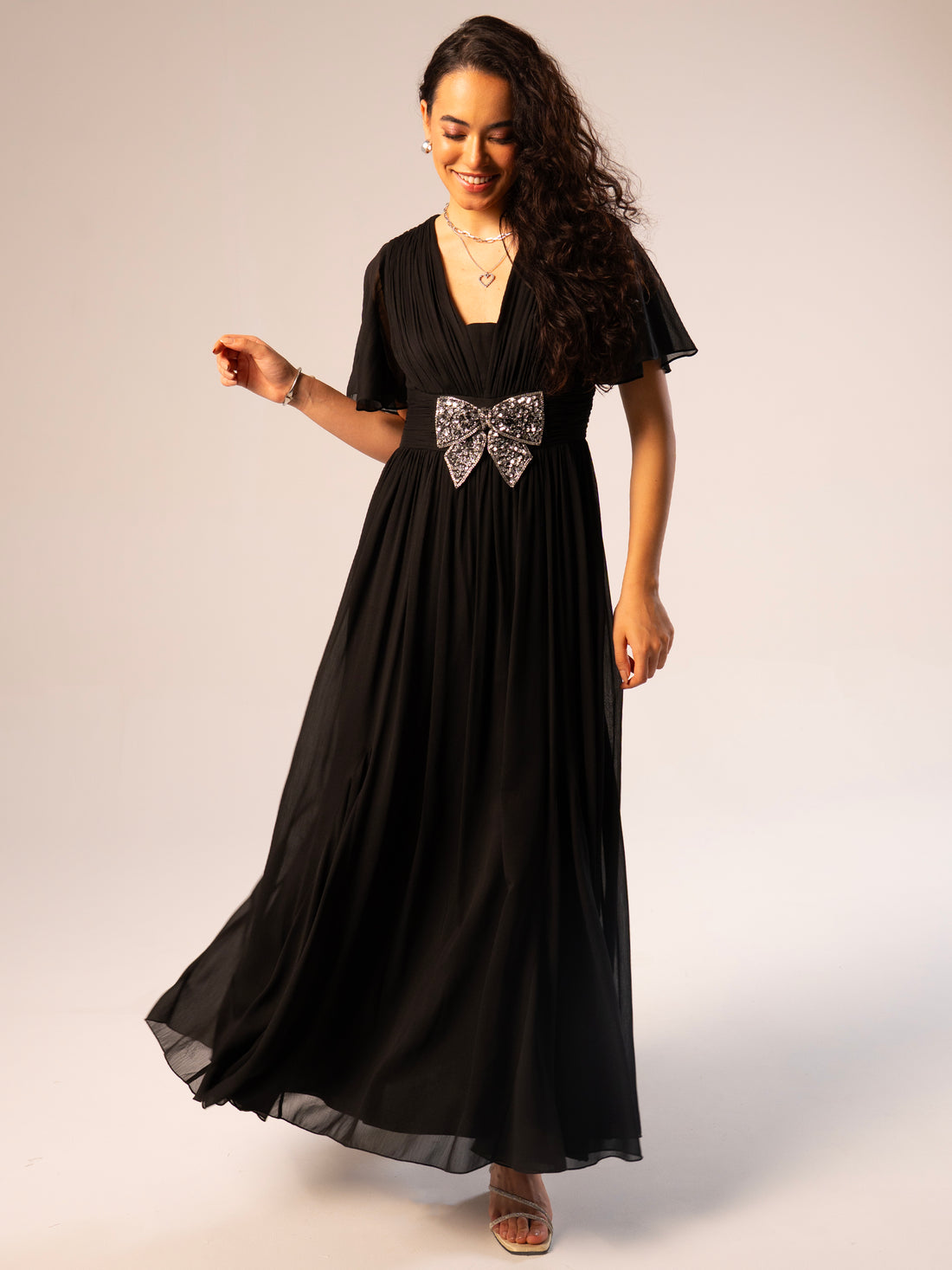 Anais Black Embellished Bow Maxi Dress