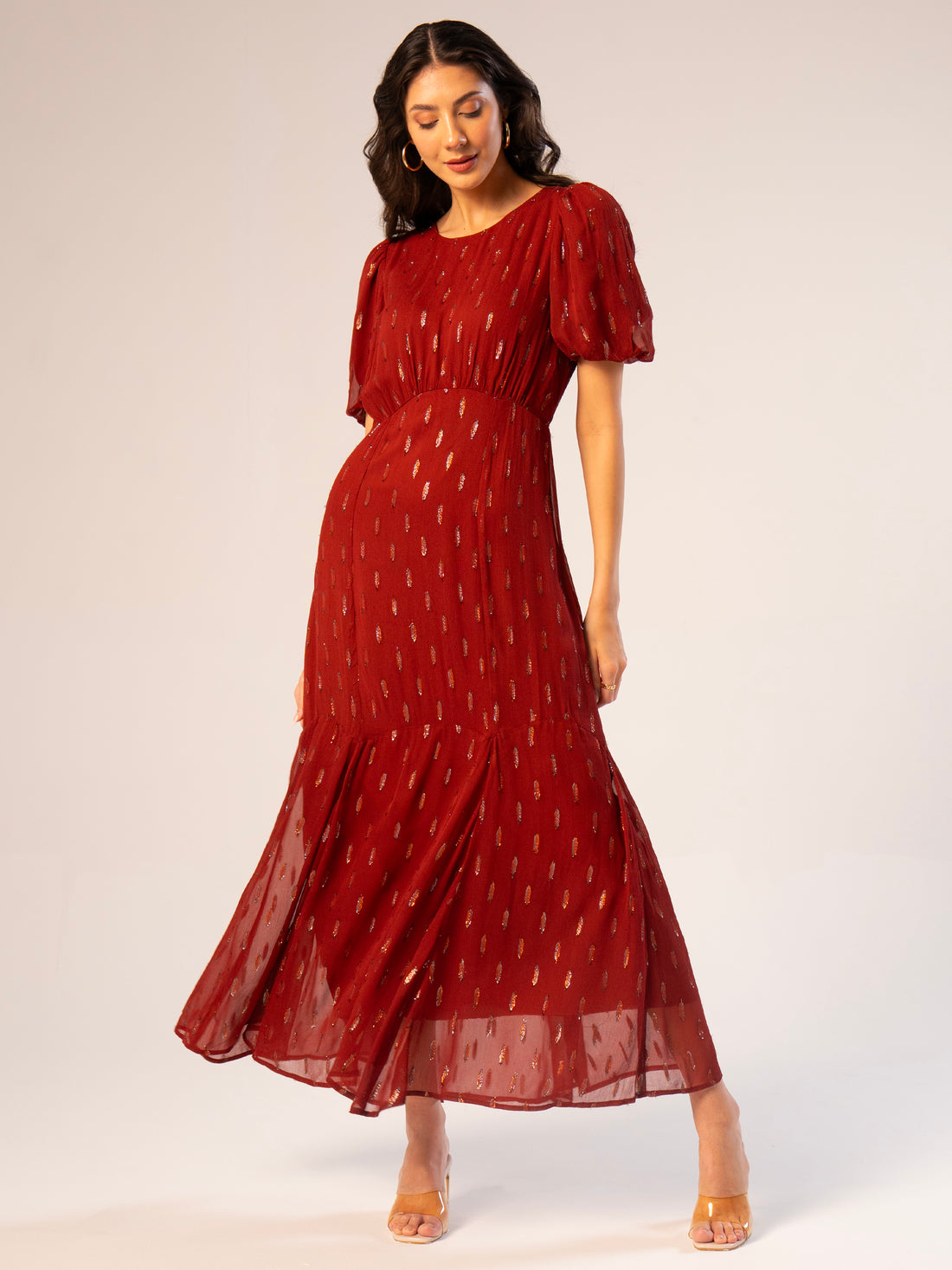 Hazel Sparkle Tan Brown Maxi Dress