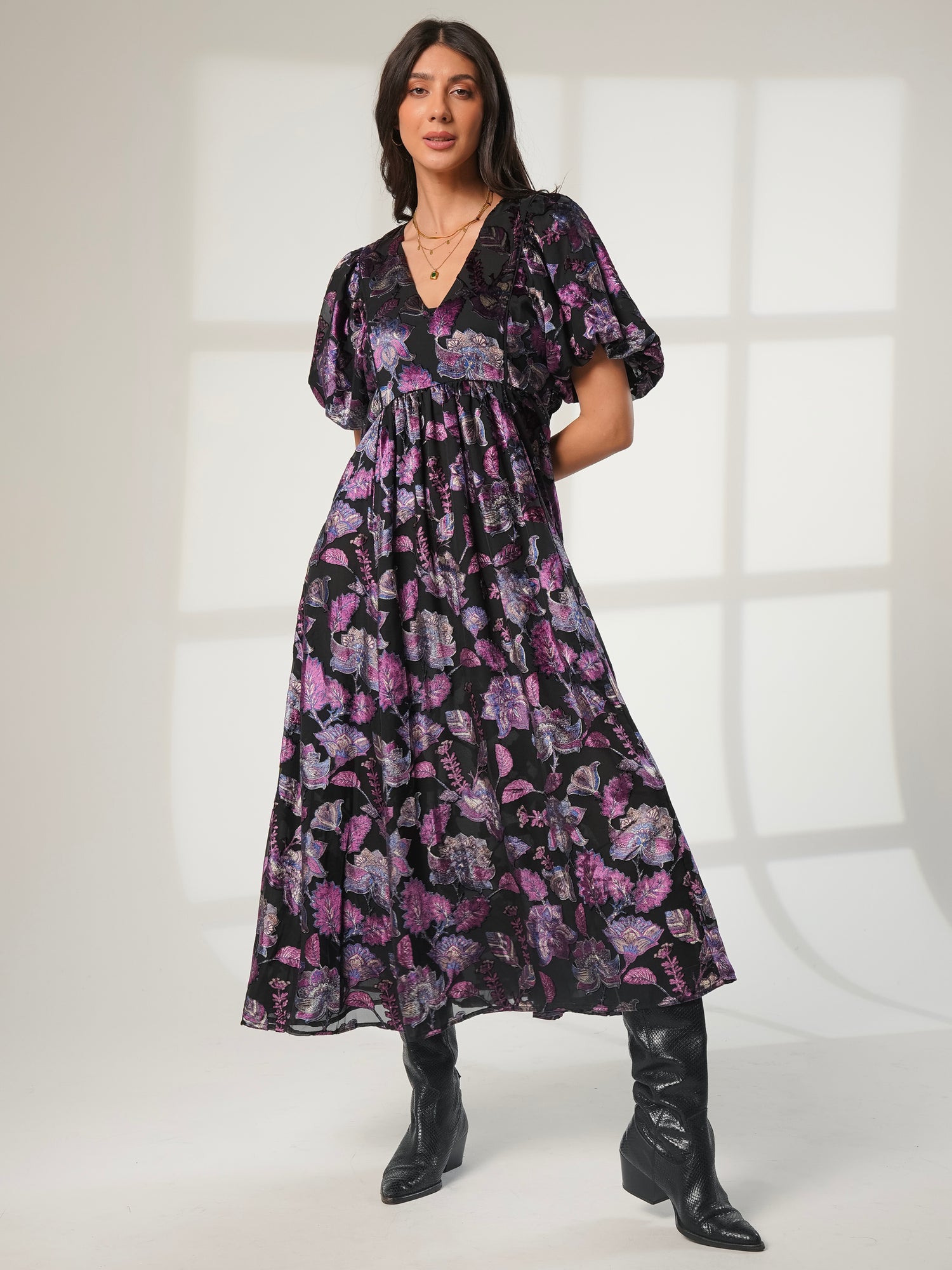 Margot Black Velvet Burnout Floral Dress XL