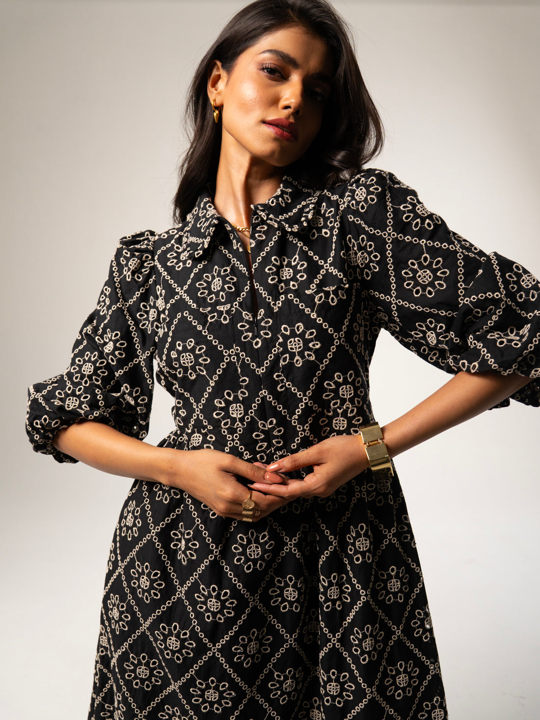 Lucille Black And White Broderie Dress