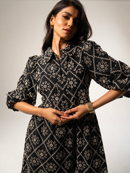 Lucille Black And White Broderie Dress