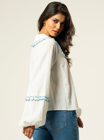 Angie Ivory Embroidered Collar Shirt 