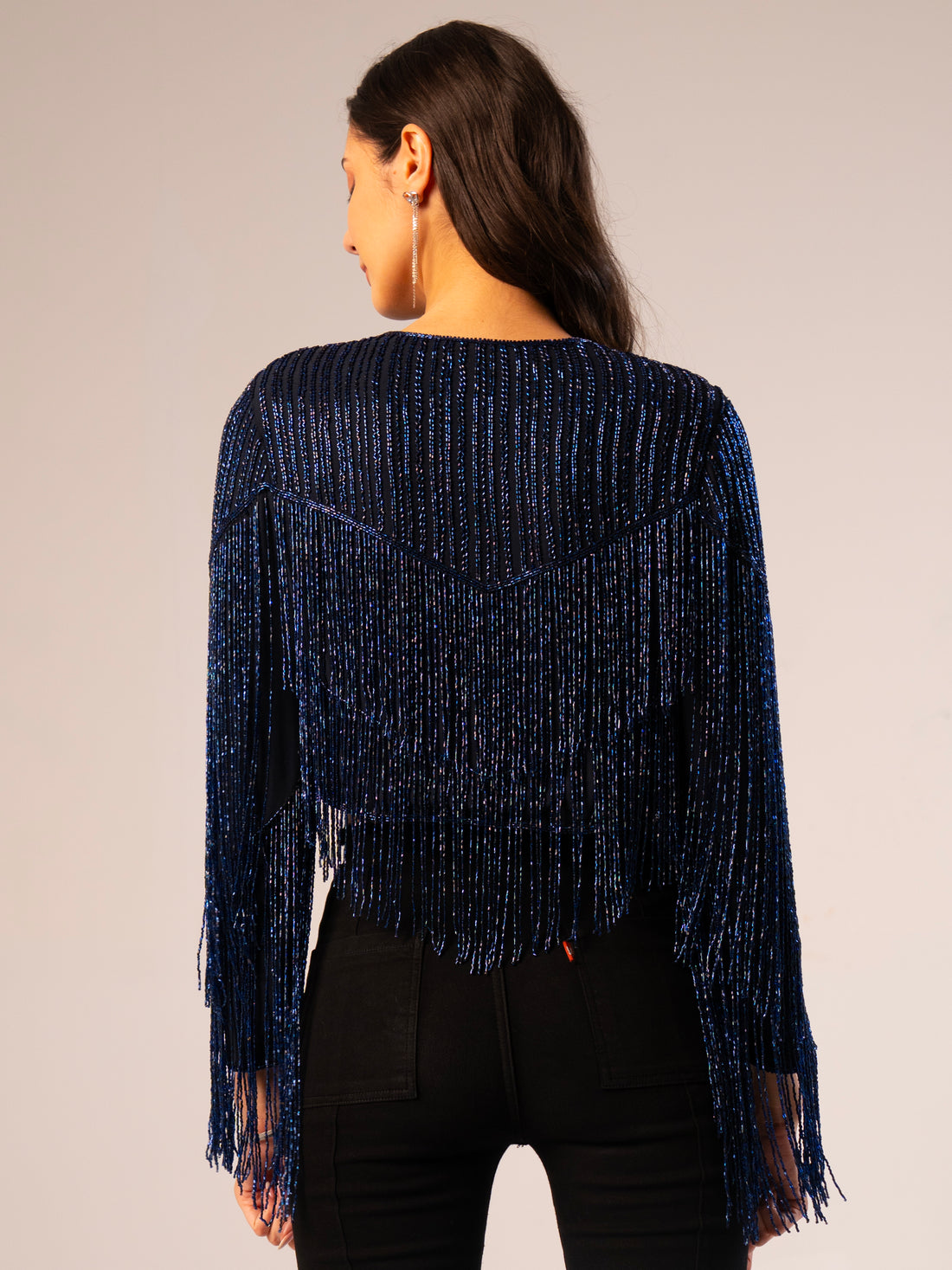 Blue Black Scarlett Beaded Fringe Jacket