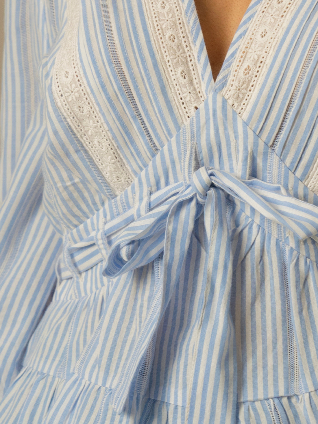 Chloe Blue Stripe Lace Trim Blouse