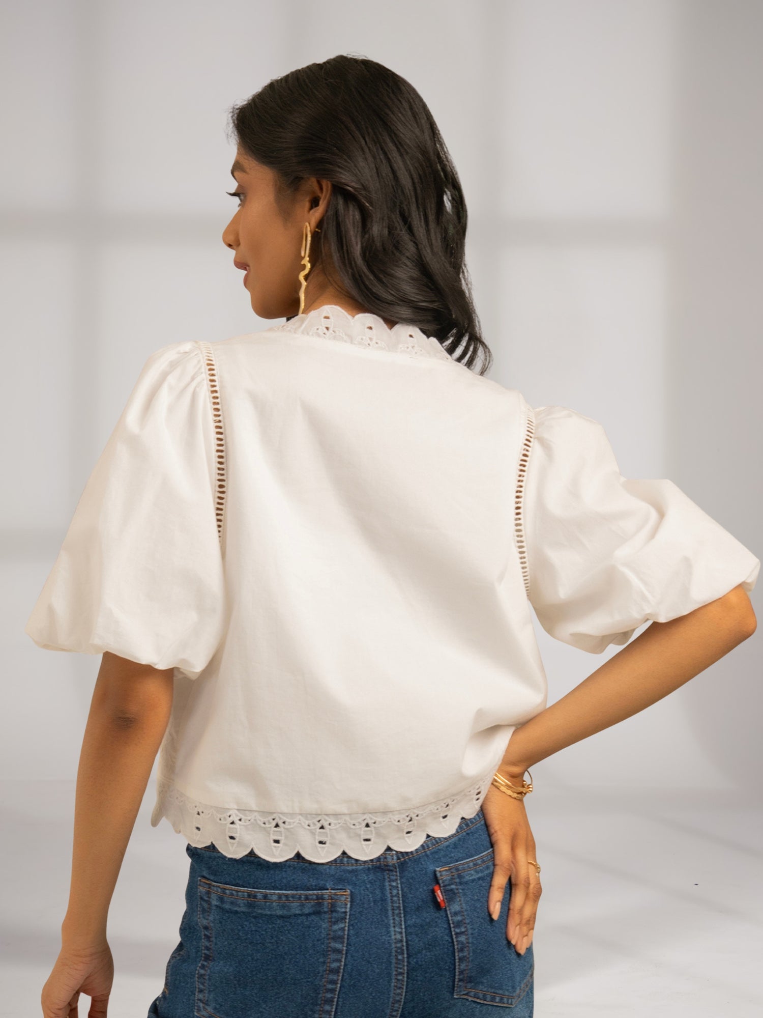 Emilie Embroidered White Tie Front Top 