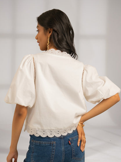 Emilie Embroidered White Tie Front Top 