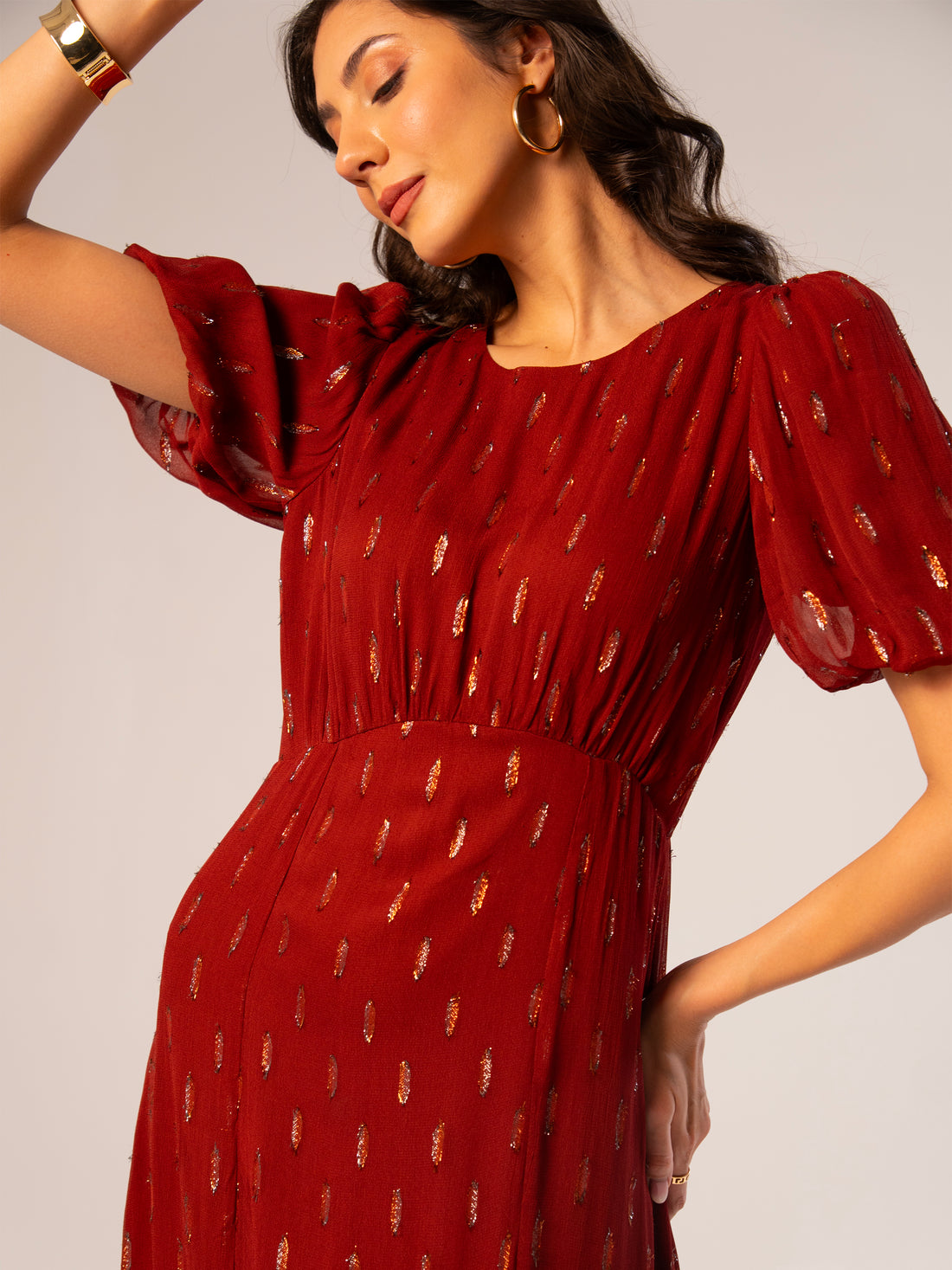 Hazel Sparkle Tan Brown Maxi Dress