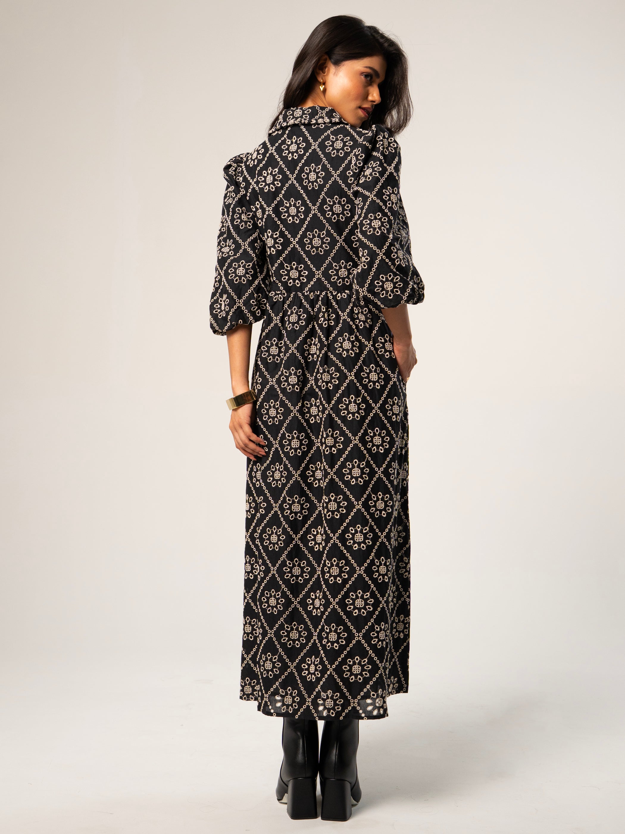 Lucille Black And White Broderie Dress