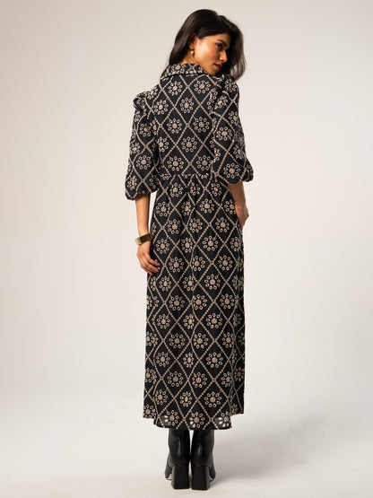 Lucille Black And White Broderie Dress
