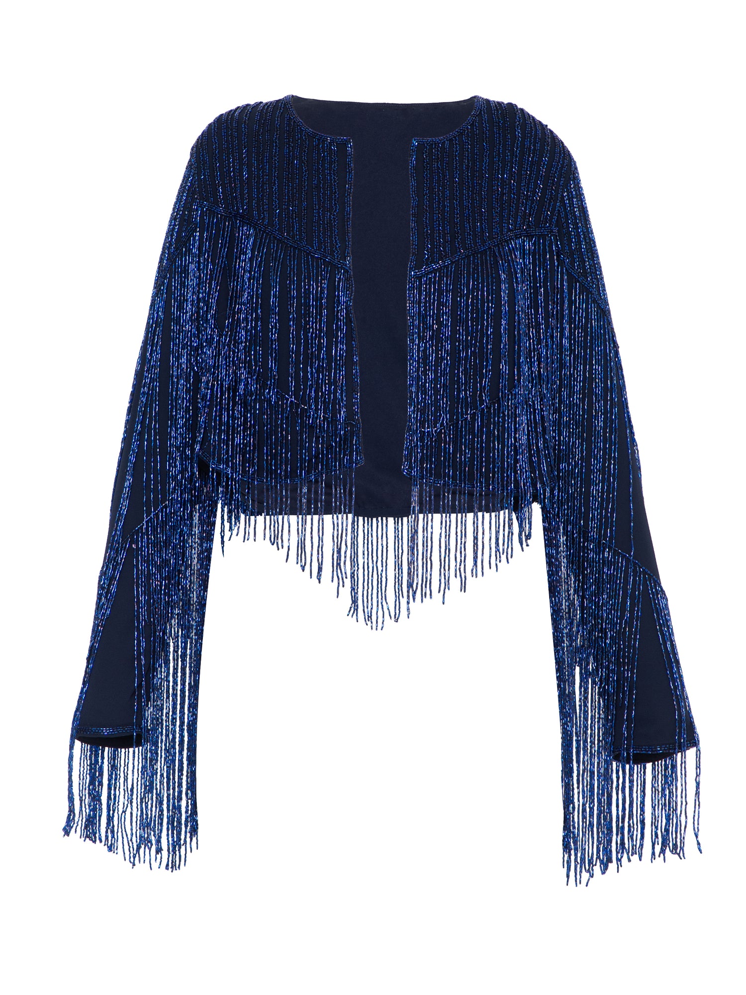 Blue Black Scarlett Beaded Fringe Jacket