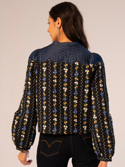 Kiri Black Floral Printed Scalloped Jacket