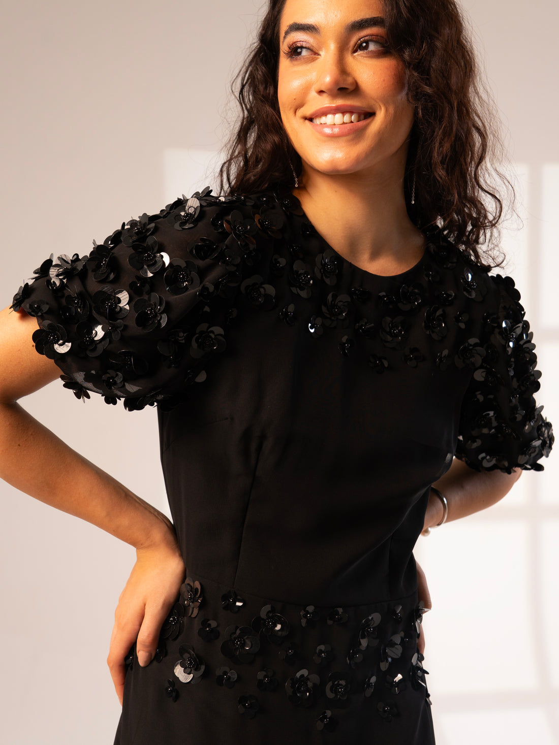 Morena Black Hand Embellished Midi Dress