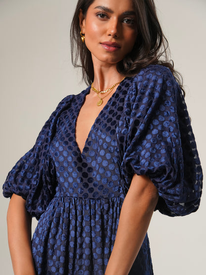 Margot Navy Velvet Spot Maxi Dress