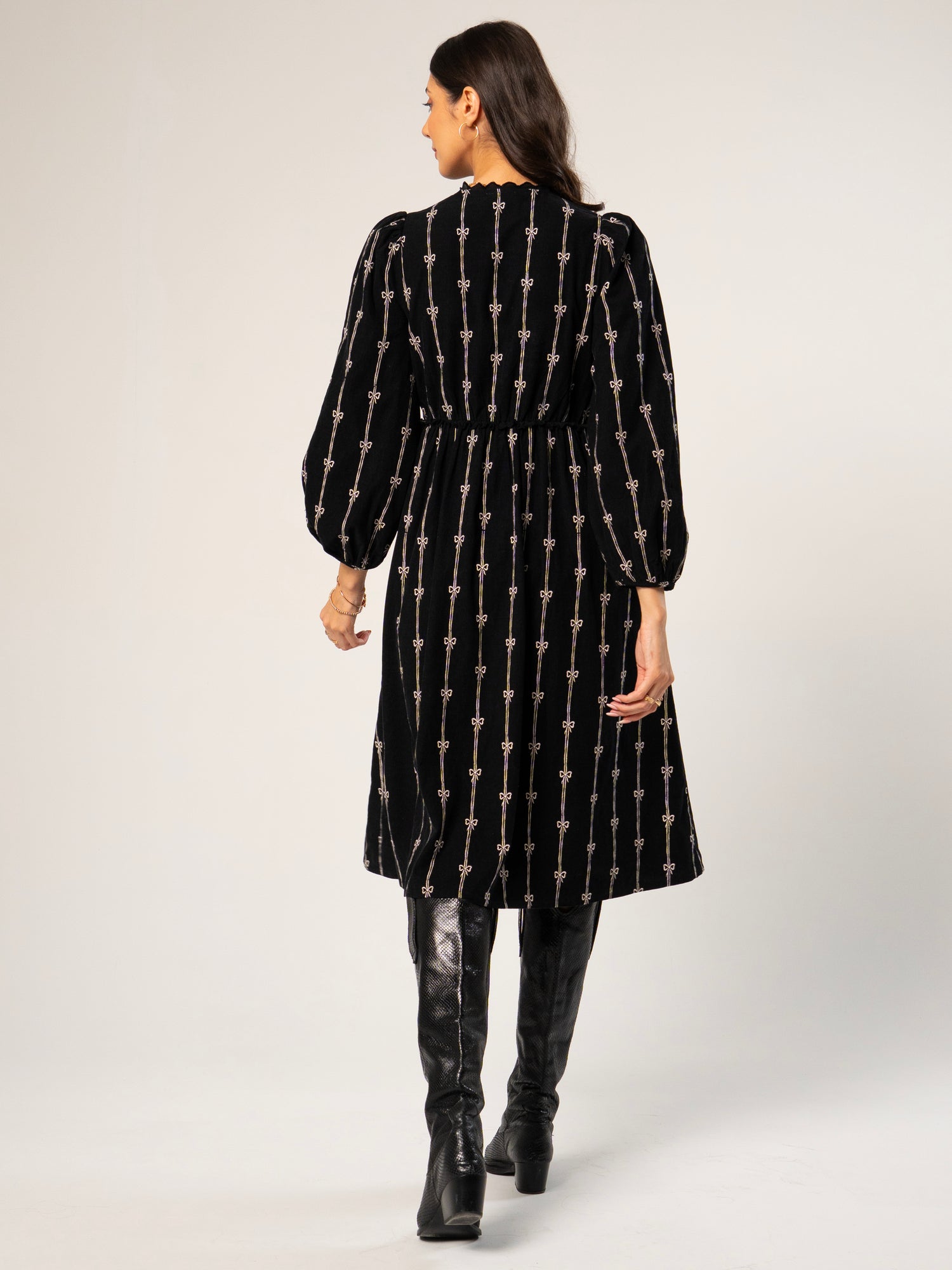 Beatrix Black Cord Embroidered Midi Dress