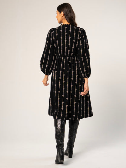 Beatrix Black Cord Embroidered Midi Dress