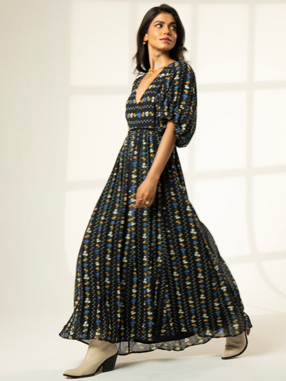 Kiri Black Floral Printed Maxi Dress