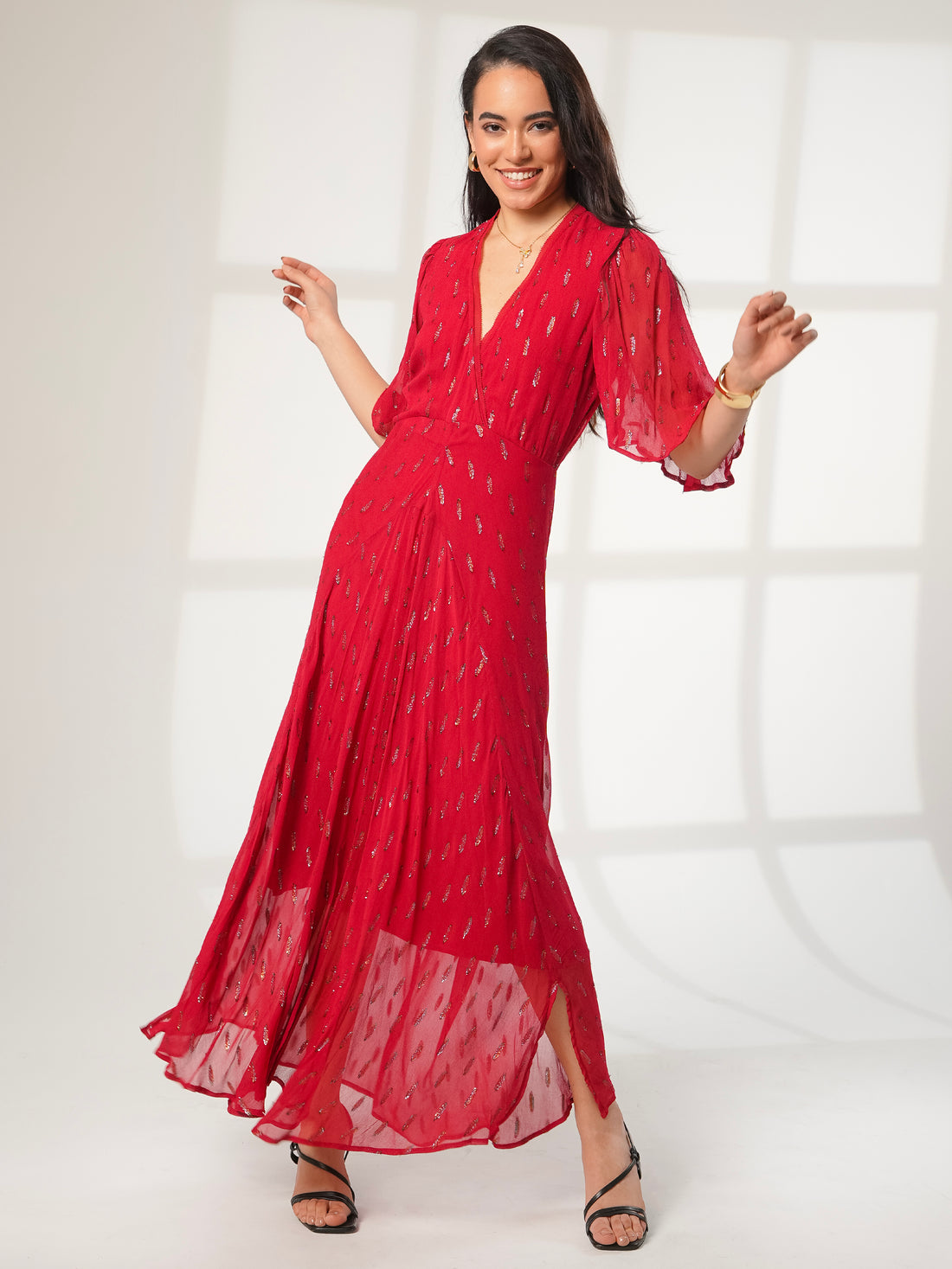 Talia Red Sparkle Maxi Dress