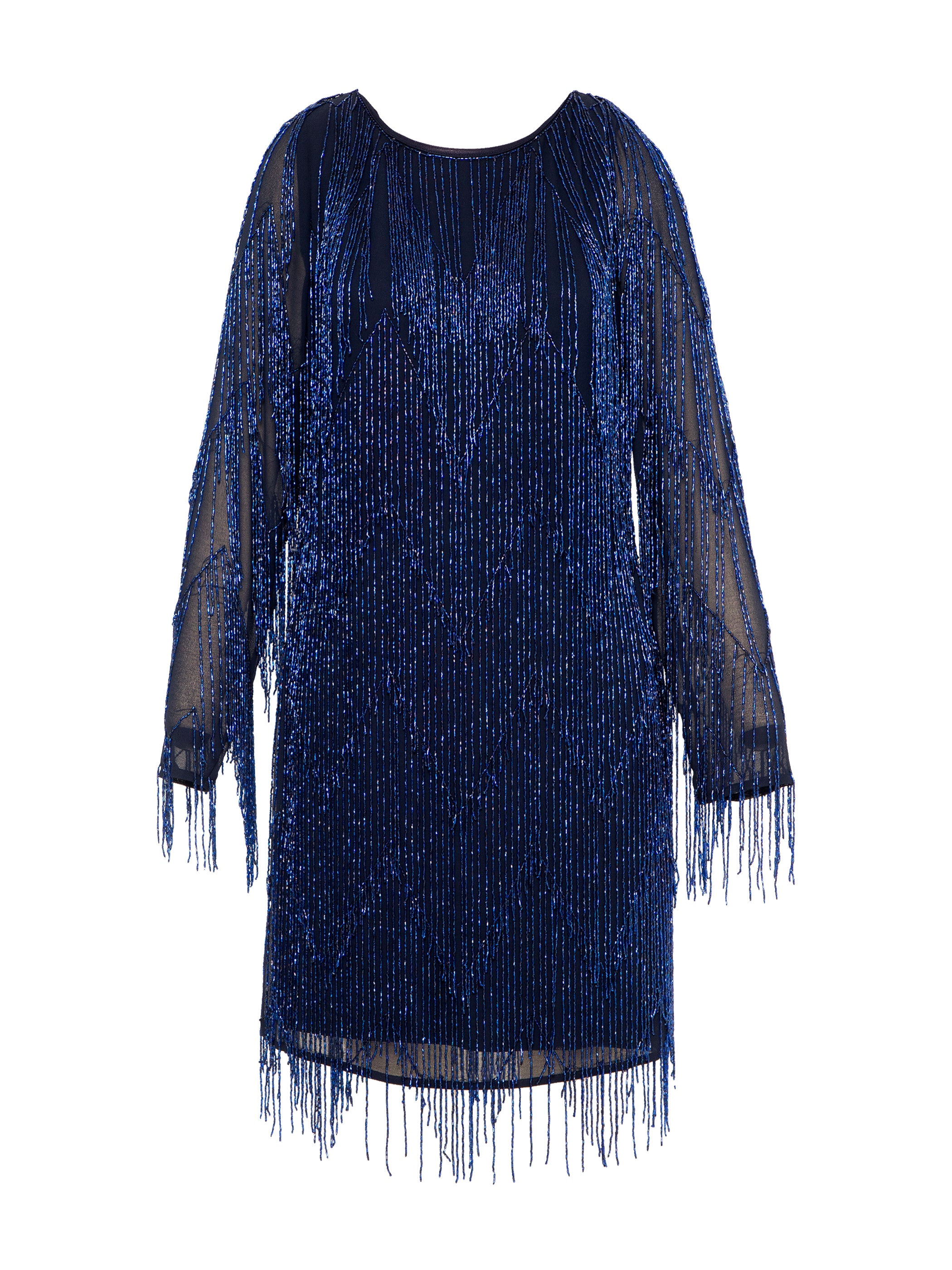 Janey Blue Black Beaded Fringe Mini Dress