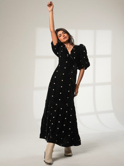 Mila Black Velvet Midi Dress