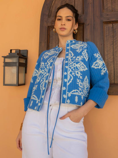 Lori Blue Embroidered Quilted Jacket 