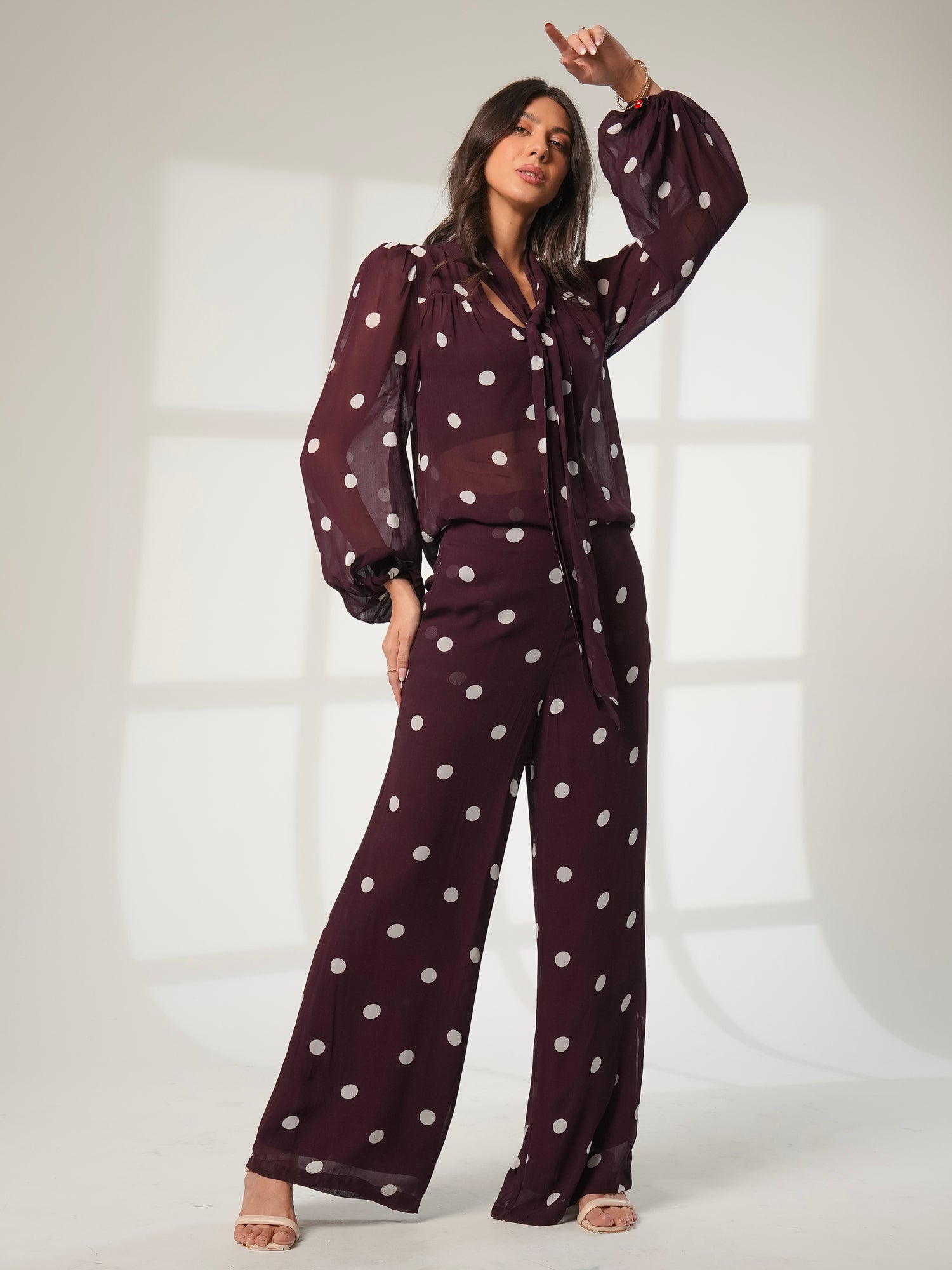 Saphi Chocolate Wine Spot Wide Leg Trouser 