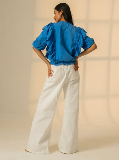 Daisy Blue Lace Trim Blouse