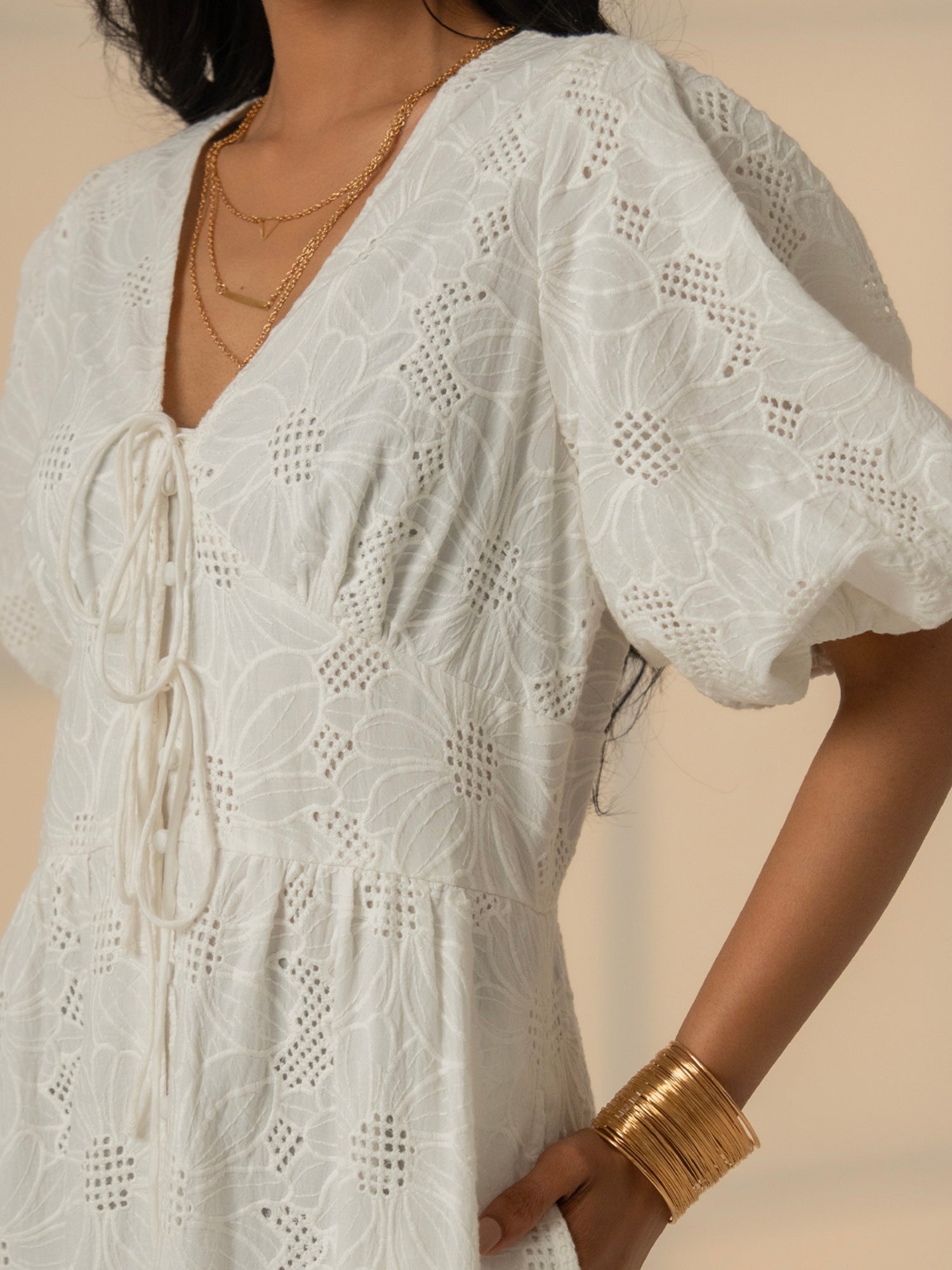 Penny White Lace Button Through Midi Dress