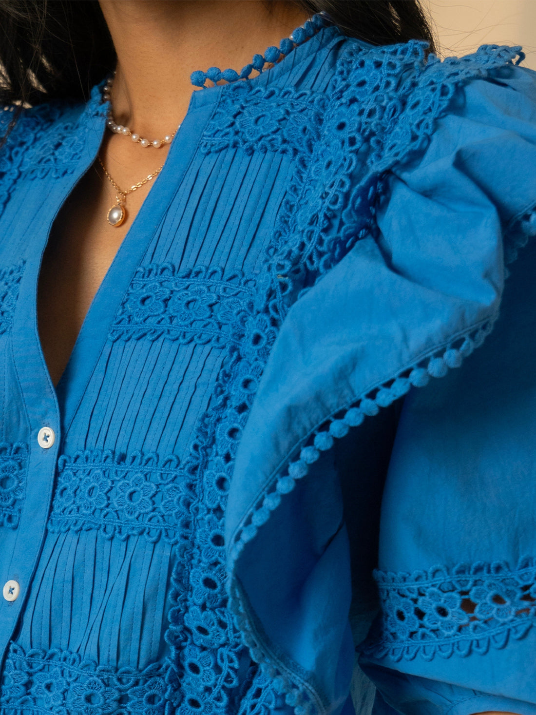 Daisy Blue Lace Trim Blouse