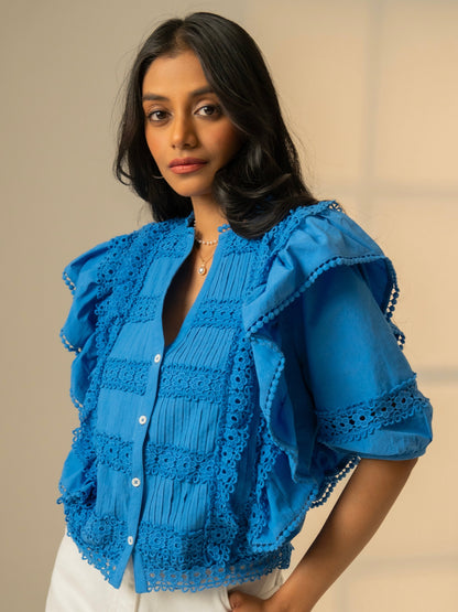 Daisy Blue Lace Trim Blouse