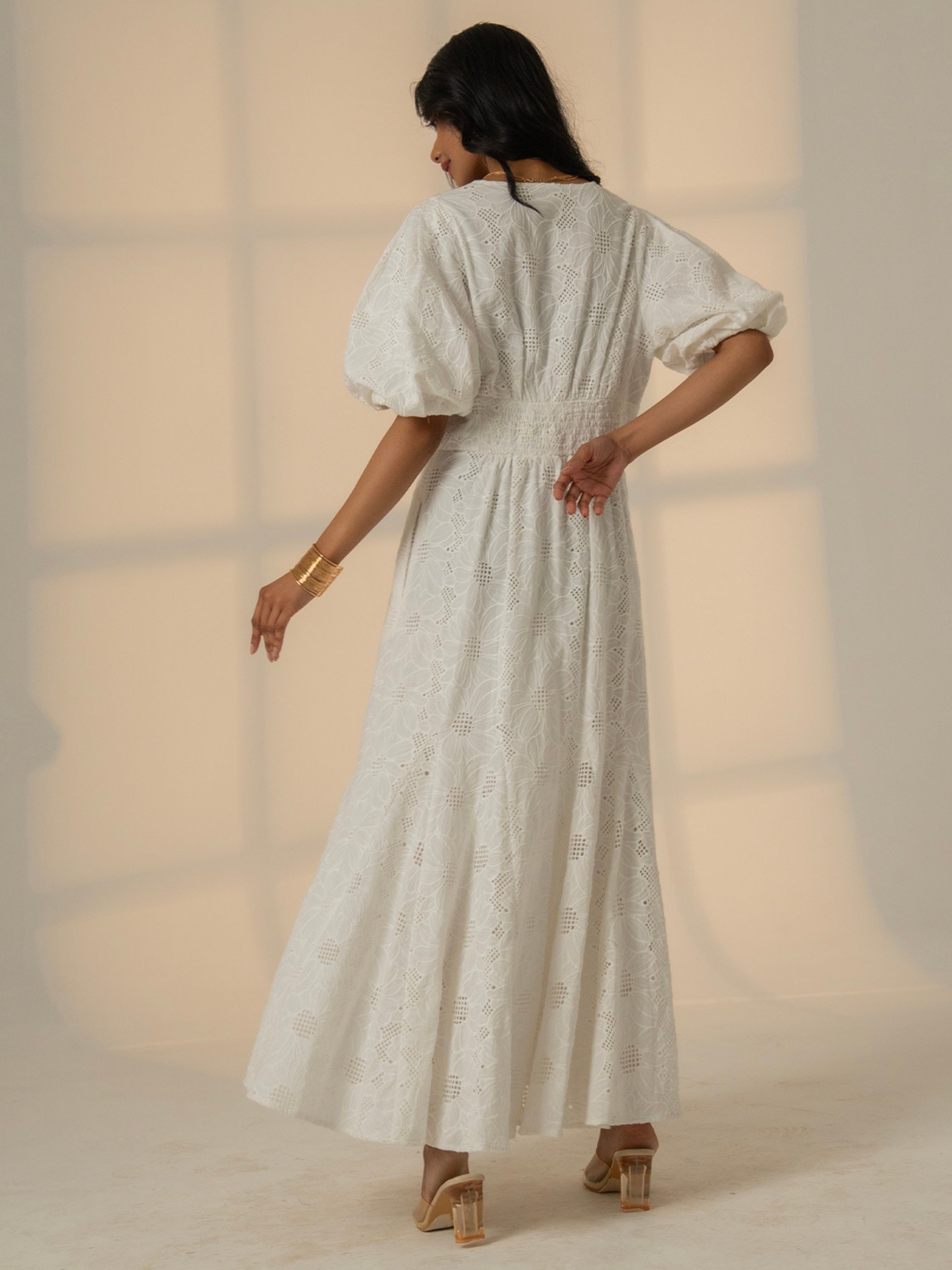Penny White Lace Button Through Midi Dress