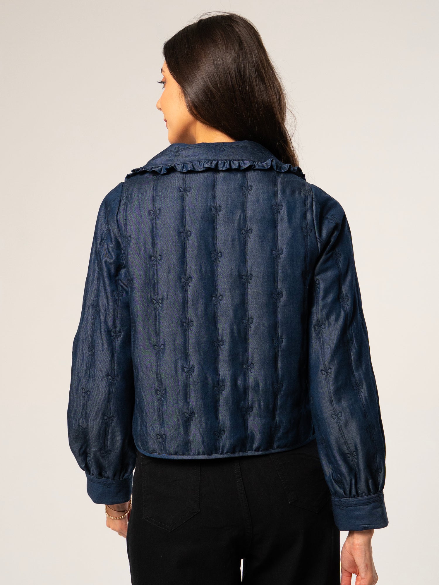 Beatrix Bow Embroidered denim quilted Jacket