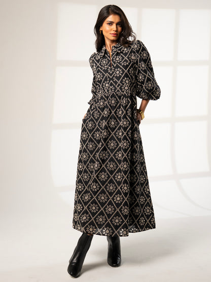 Lucille Black And White Broderie Dress