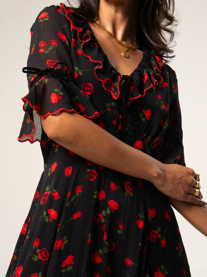 Toni Rose Print Velvet Tie Maxi Dress 