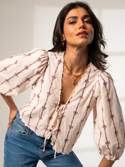 Beatrix Pink Cord Embroidered Shirt