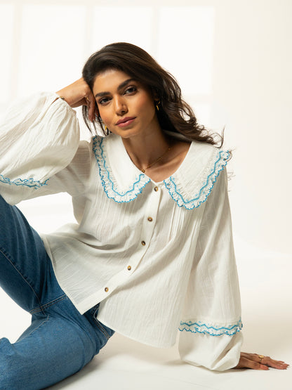 Angie Ivory Embroidered Collar Shirt 