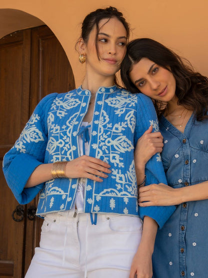 Lori Blue Embroidered Quilted Jacket 