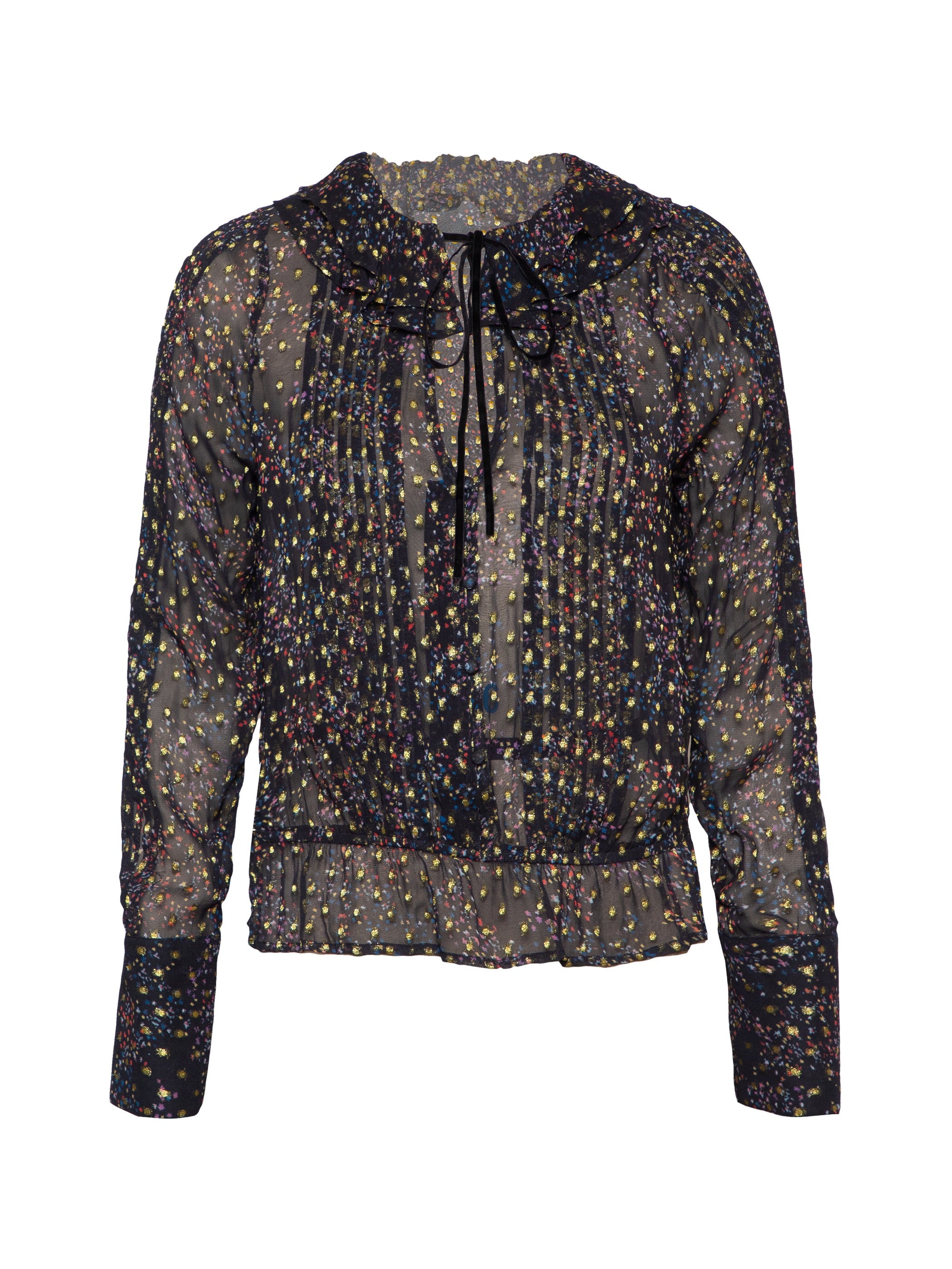 Tara Black Star Print Metallic Polka Dot Blouse