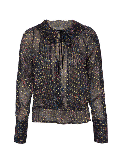 Tara Black Star Print Metallic Polka Dot Blouse